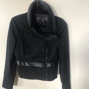 Leather trim fitted jacket